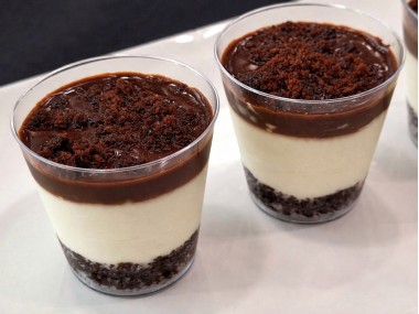Brownie cheesecake in a shot glass
