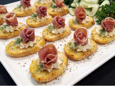Serrano Ham Crostini with Cream Cheese and Dill
