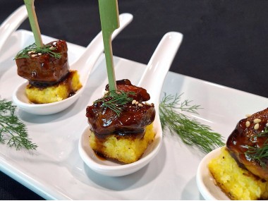 Glazed Pork over golden polenta