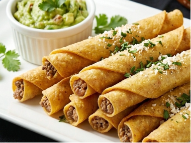 Crispy flautas con guacamole